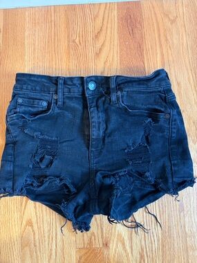 Aeropostale Black Distressed Denim Jean Shorts
